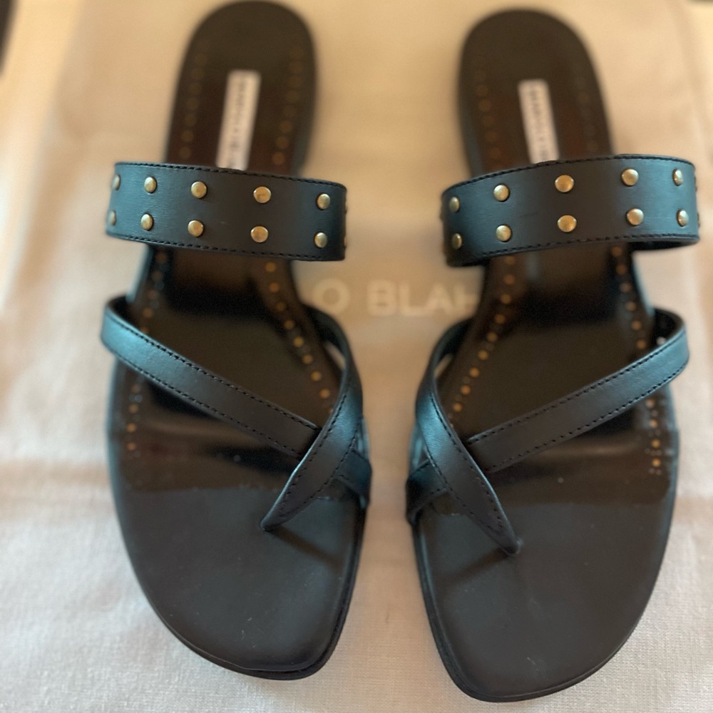 Manolo Blahnik black studded sandals size 7.5/39 NEW!